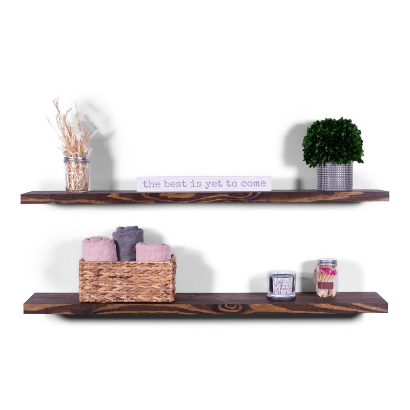 8" Deep Clean Edge Pine Floating Shelves 48" (Set of 2) (Espresso