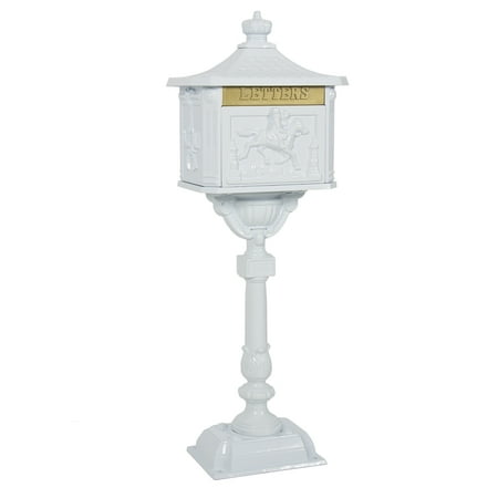 Best Choice Products Heavy Duty Cast Aluminum Vintage Mailbox w/ Keys, Locking Door, Mail Flap - White