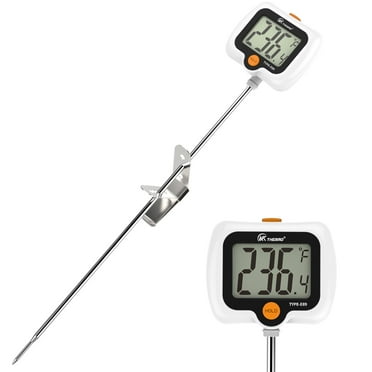 KT THERMO Digital Candy Thermometer, LCD Instant Read Food Meat Thermometer with 10" Probe and Pot Clip（White）