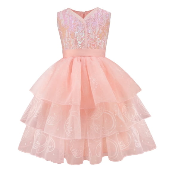 LOEL Girls Pink Ball Gown Witch Dress Princess Dresses Sequin Tulle Dress Wedding Birthday Party Dress Up