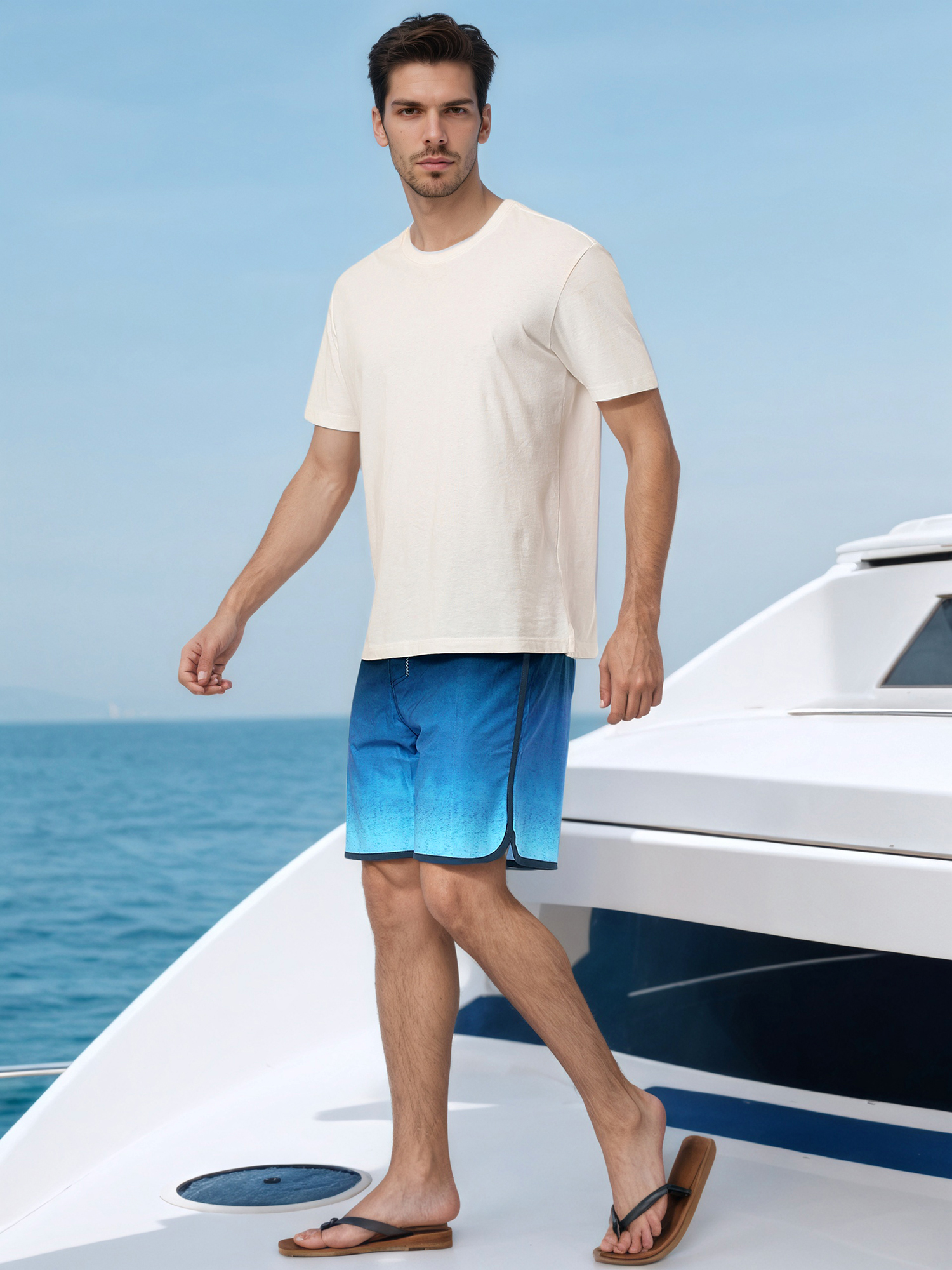DARING DIVA Men's Summer Drawstring Elastic Waist Color Block Beach Shorts 38 Dark Blue