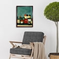 thumbnail image 2 of Playful Town Skyline Scene At Night With Pastels And Ink Art Print Framed Poster Wall Decor 12x16 inch, 2 of 5