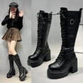 thumbnail image 2 of Black Ladies Knee High Boots With A Thick Sole And Lace Up Closure For A Versatile And Trendy Outdoor Look, 2 of 9