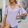 thumbnail image 4 of ORT Womens Summer Tops Crew Neck Shirts Trendy Vacation Outfits Casual Cap Sleeve Tops with Curved Hem(Purple,M), 4 of 7