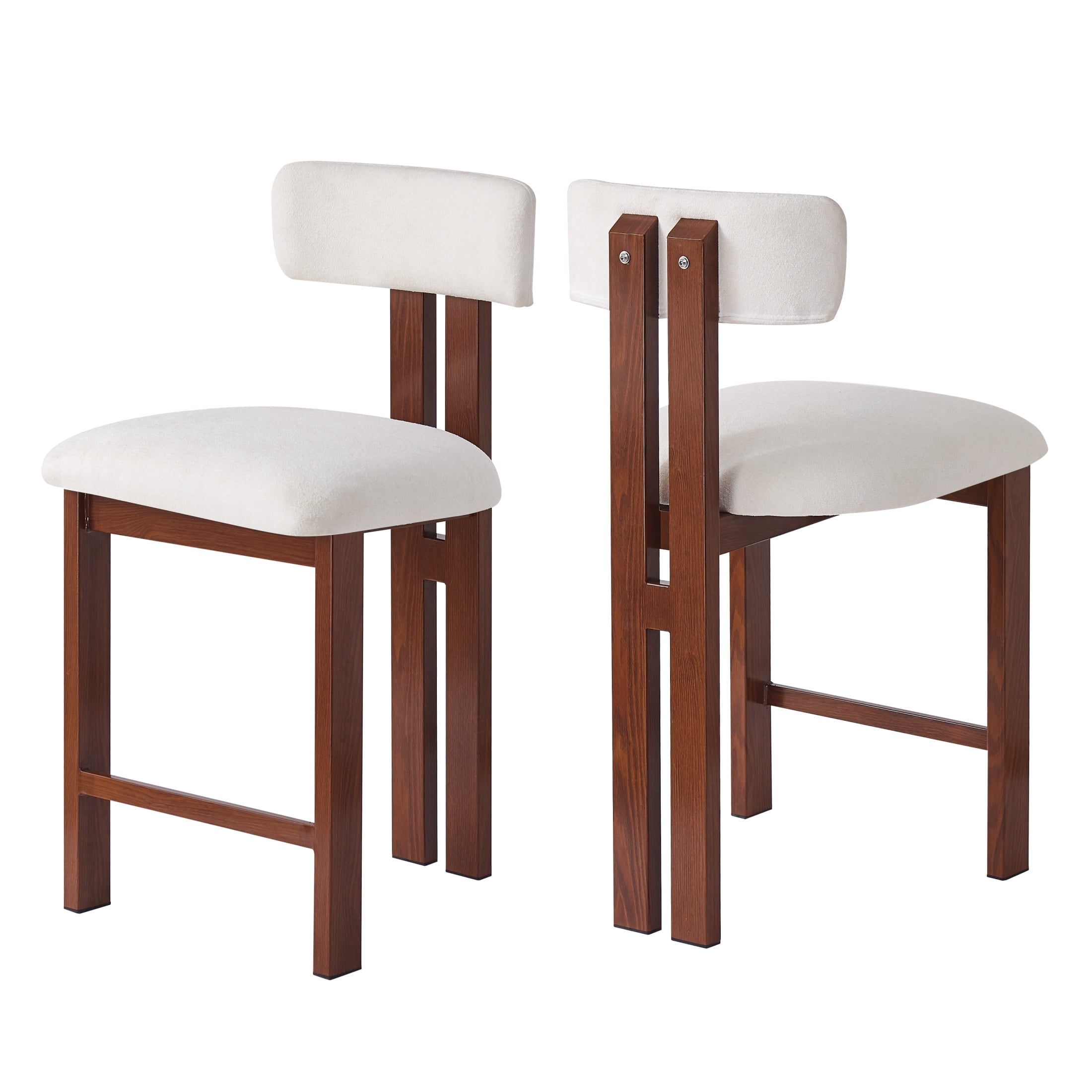 Remy Modern 26.5" Fabric Upholstered Barstools with Iron Frame, Walnut+White, Set of 2