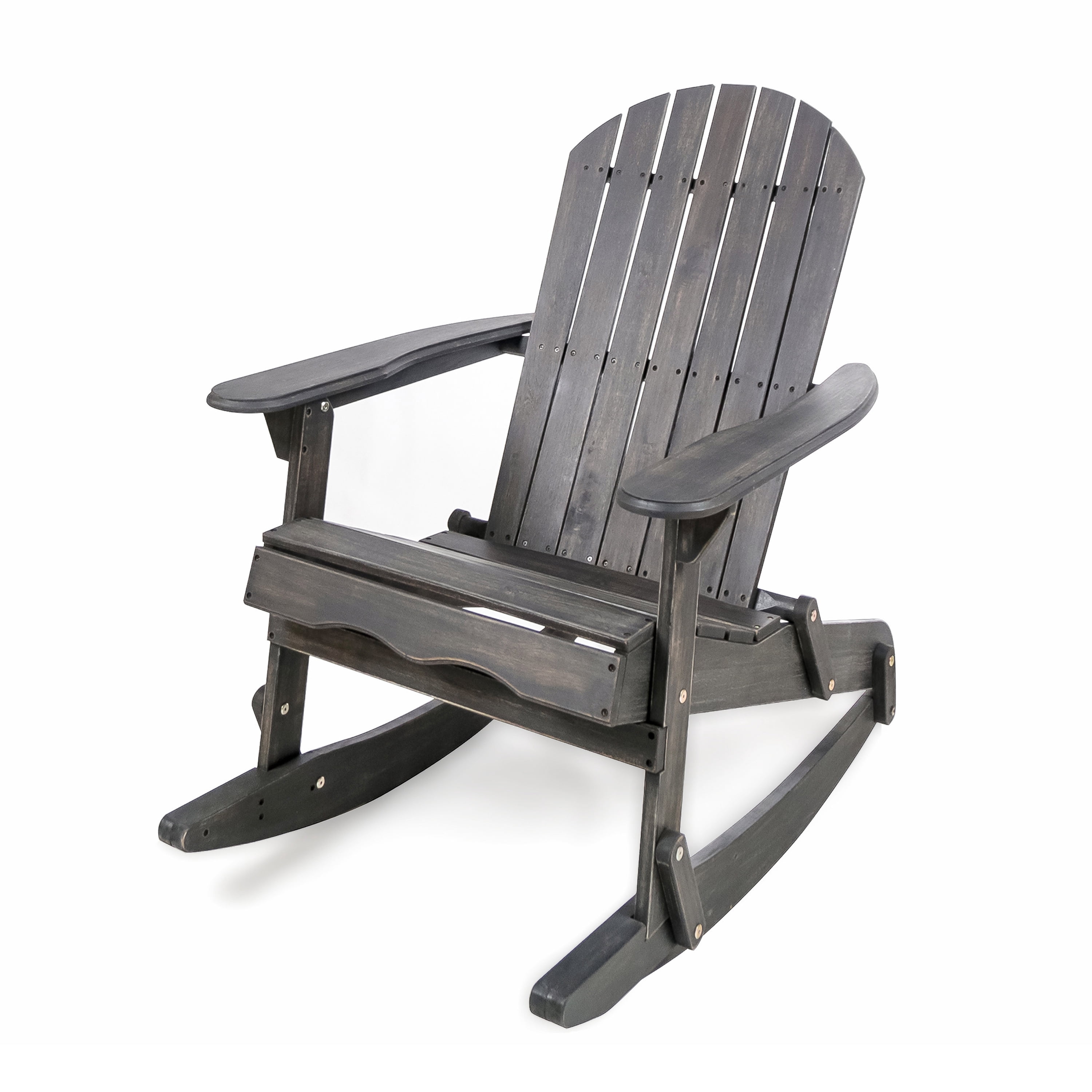 Outdoor Adirondack Rocking Chair with Slatted Back and Acacia Wood, Patio Rocker and Garden Seating for Porch Backyard, Dark Gray