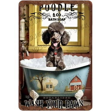Poodles Wash Your Paws Aluminum Sign Shabby Chic Decor Funny dog Bathroom Decor dog Decor dog Gifts Funny Metal Sign Humor Pictures Artwork for Toilet Wall Decor 12x8 inches