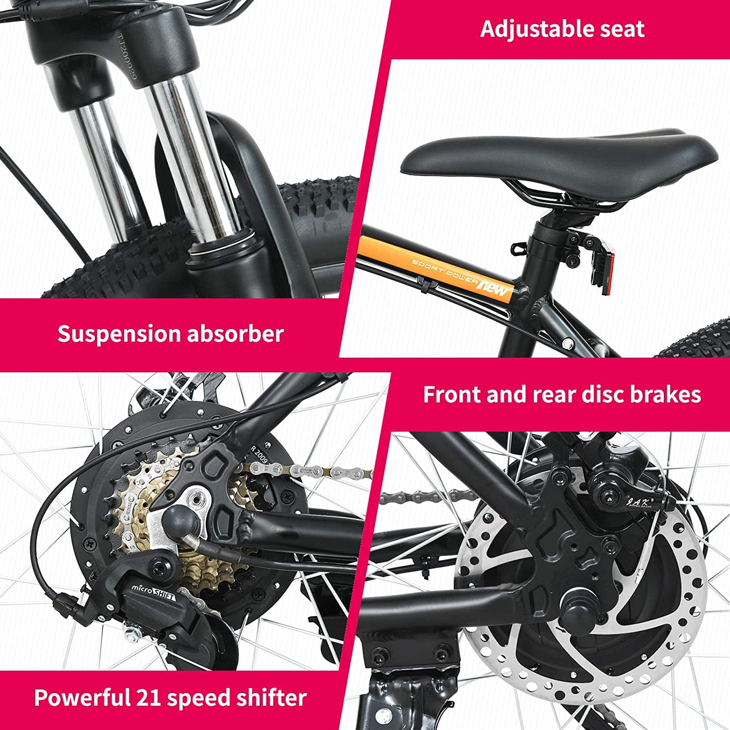 Murtisol 27.5inch Aluminum Electric Mountain Bike 21 Speed Shift Lightweight Commuter Large-capacity Hidden Lithium Battery Pedal Assist Power LED Meter Suspension Fork Orange Black