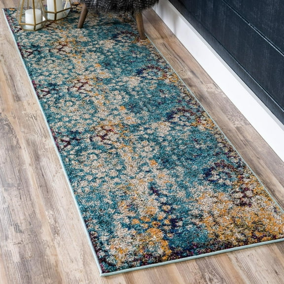 Unique Loom Vita Collection Area Rug - Pollock (2' 7" x 10' Runner Blue/Brown)