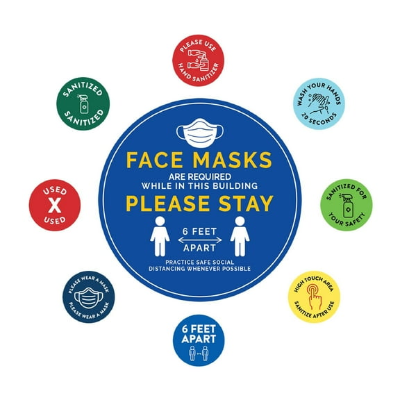 Koyal Wholesale Social Distancing Face Masks Are Required While In This Building Business Signs, 50 Labels, Vinyl