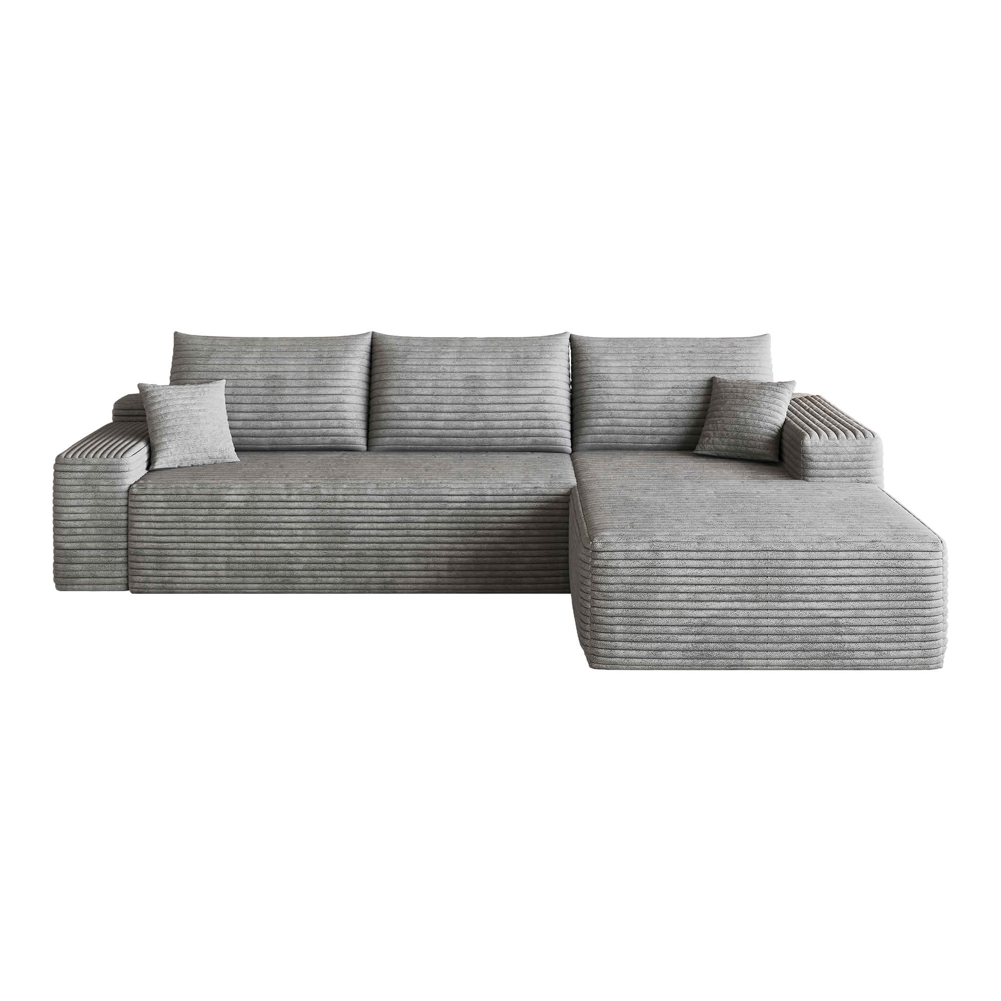 MAYEERTY 107-Inch Gray Plush Corduroy 3-Seat L-Shaped Cloud Modular Sectional Sofa, Deep Seat Couch with Chaise No Assembly Required