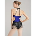 thumbnail image 3 of Haitryli Women Sequin Jazz Dance Outfit Sleeveless Tassel Leotard with Hat Set Performance Dancewear Royal Blue M, 3 of 7