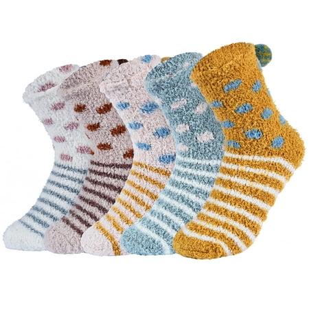 

5 Pairs Womens Fuzzy Socks: Soft Warm Winter Comfort Plush Crew Socks Slipper Socks for Home Sleeping - Multicolor - 9-11