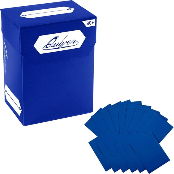 ERDS-Blue Standard Trading Card Deck Box and Sleeves Bundle - 80+ Quiver Deck Block with Double Dividers (Commander MTG Deck Box MTG) + 100 Artemis Blue Card Sleeves with Black interior (66 x 93 mm)