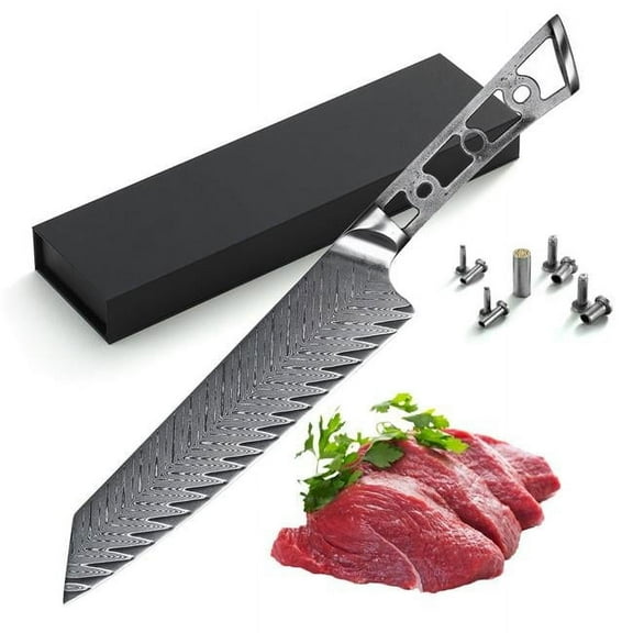 Katsura Cutlery CKTD21B-no logo 8 in. Japanese Premium AUS 10 67 Layers Damascus Steel Gyuto Chef Knife Blank 50 mm Wide Blade No Logo Woodworking Project Kit-Thunder-X Series