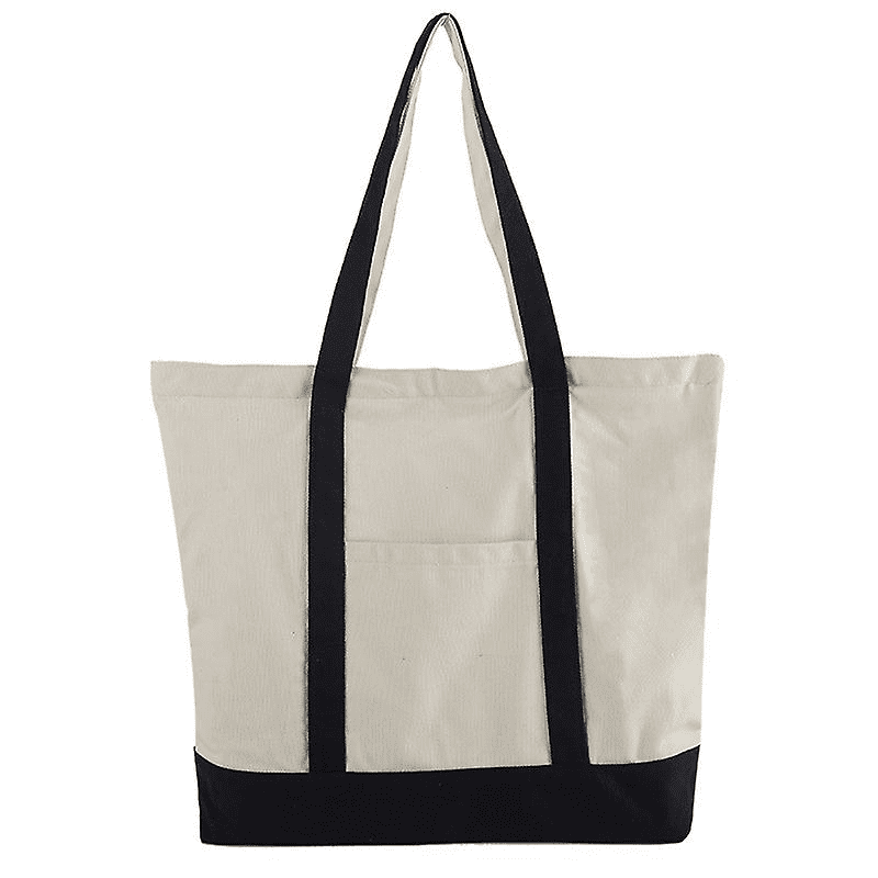 Stylish Canvas Tote Bag With An External Pocket Top Zipper Closure Daily Essentials black natural Walmart