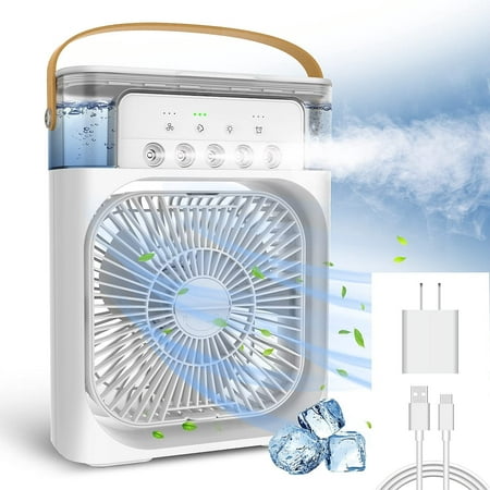 

Portable Air Conditioner Fan USB Personal Evaporative Air Cooler Mini Humidifier Misting Fan with 7 Colors LED Lights 3 Wind Speeds and 3 Mist Modes Suitable for Office Home