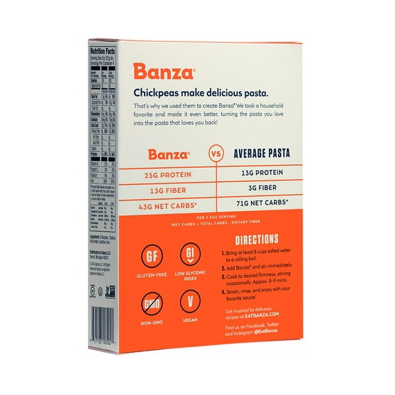 Banza Pasta Nutrition Label