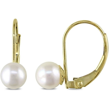 Cutie Pie 5.5-6mm White Round Cultured Freshwater Pearl 14kt Yellow Gold Leverback Children's Earrings