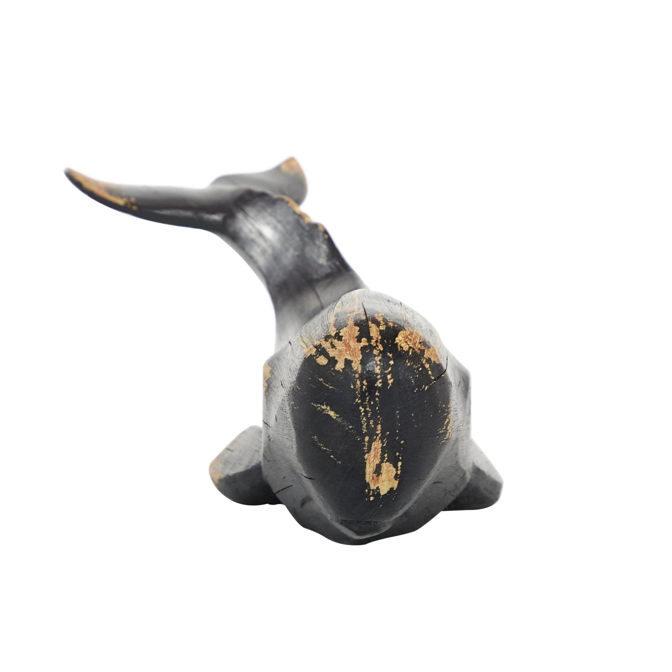 14" x 4" Black Polystone Handmade Whale Sculpture, by DecMode