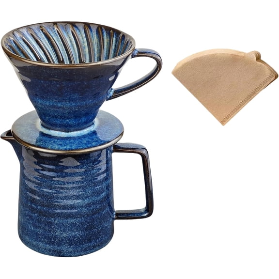 Pour Over Coffee Maker, Ceramic With Paper Filter, Pour Over Coffee Dripper (Starry Blue)