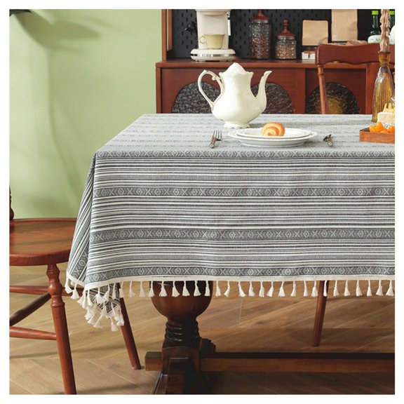 Farmhouse style tablecloth, tassel bohemian coffee table tablecloth, washable vintage table linen, reusable decoration for festivals, parties, picnics, household