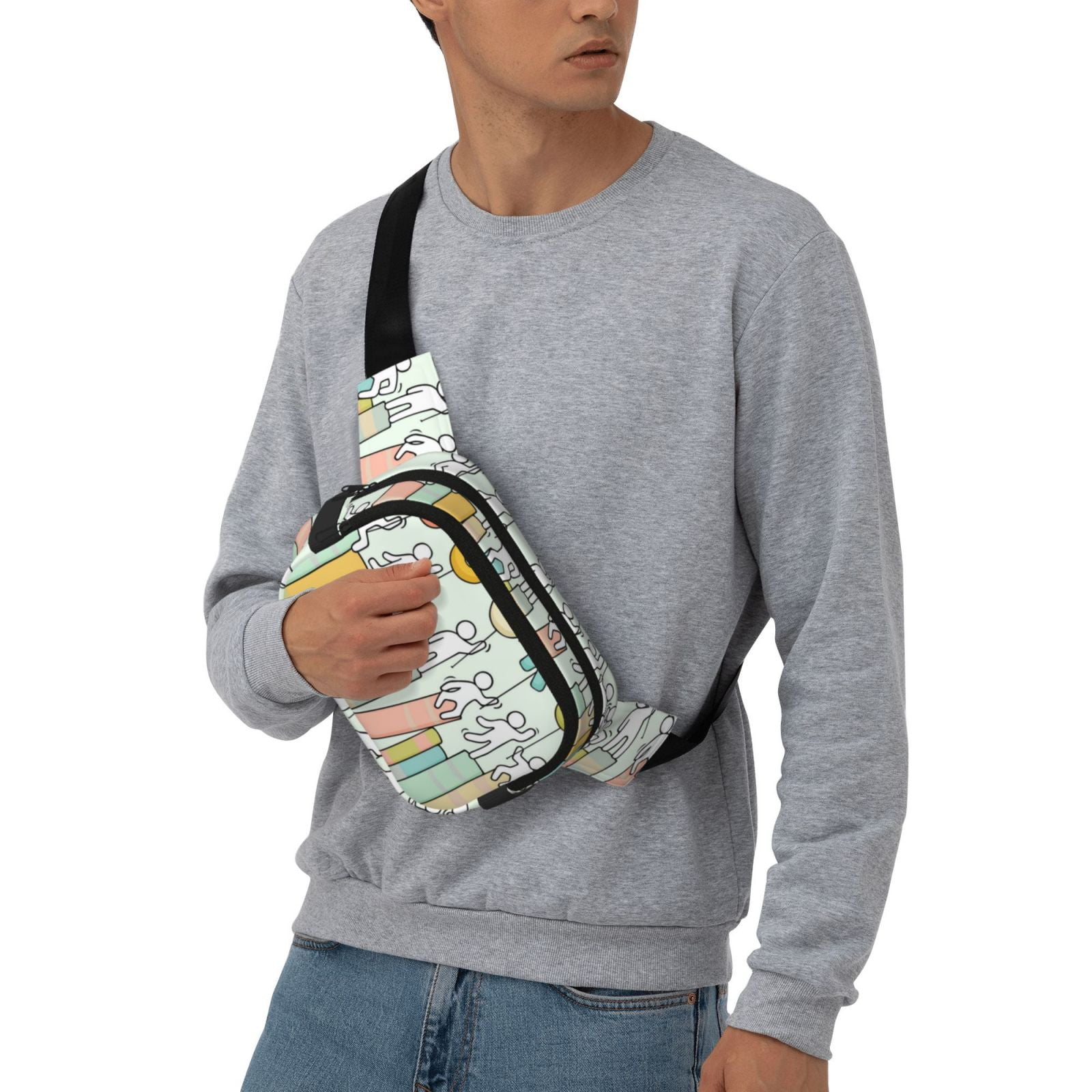 Picia Books Print Square Double-Layer Waist Bag Mini Adjustable Waist Belt Bag Exercise Running Travel Hiking