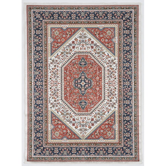 Linon Emerald Red and Navy 5' x 7' Area Rug