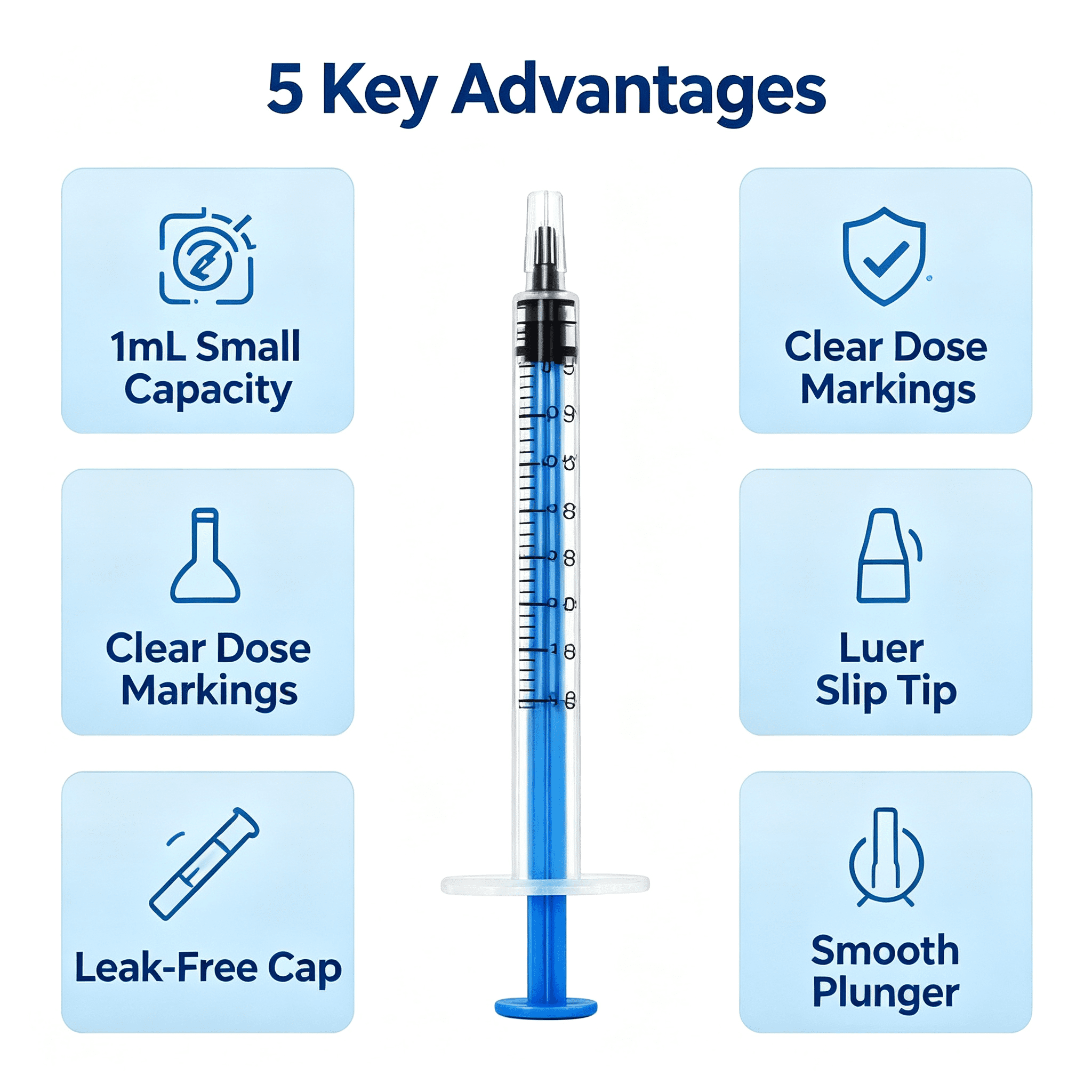 1ml Luer Slip Oral Syringe with Caps, Accurate Liquid Dispenser for Pet Medicine & Feeding