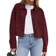 thumbnail image 3 of Chaqueta Corta de Ante Sintético para Mujer, Informal, Ligera, para Otoño e Invierno. Vino Tinto XL, 3 of 8