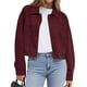 thumbnail image 3 of Chaqueta Corta de Ante Sintético para Mujer, Informal, Ligera, para Otoño e Invierno. Vino Tinto L, 3 of 8