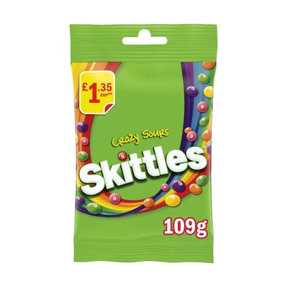 Skittles Crazy Sour Bag - case 109g Bag 14 Count