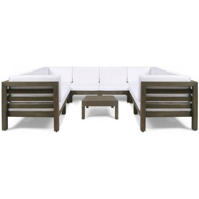 Noble House Oana Ensemble de Canapé Sectionnel en Forme de U 9 Pcs Coussin Gris/blanc
