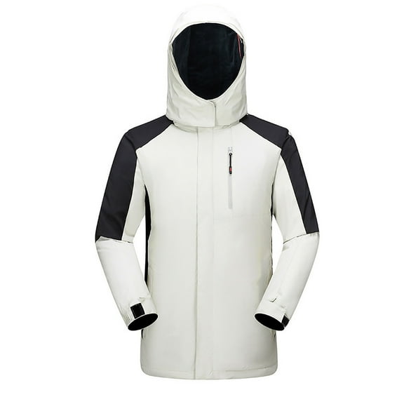 Lovskoo 2024 Women and Men's Hooded Rain Jacket Waterproof 3 In 1 Ski Jacket Warm Winter Coat Windproof Snowboarding Jackets with Detachable Puffer Coat Raincoat for Hiking Travel Beige