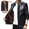 thumbnail image 4 of Chaqueta de cuero para hombre, abrigo informal de otoño e invierno para hombre, ropa de cuero engrosada con forro polar para hombres de mediana edad y mayores, 4 of 6