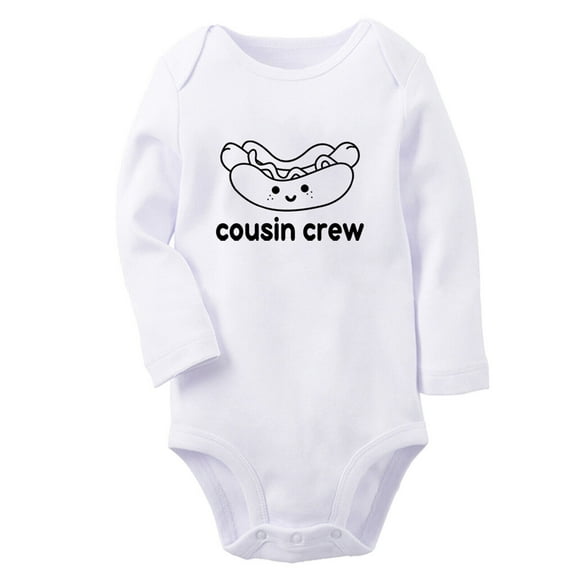 Cousin Crew & Hot Dog Image Print Rompers, Newborn Baby Unisex Bodysuits, Infant Jumpsuits, Toddler 0-12 Months Kids Long Sleeves Oufits (White, 6-12 Months)