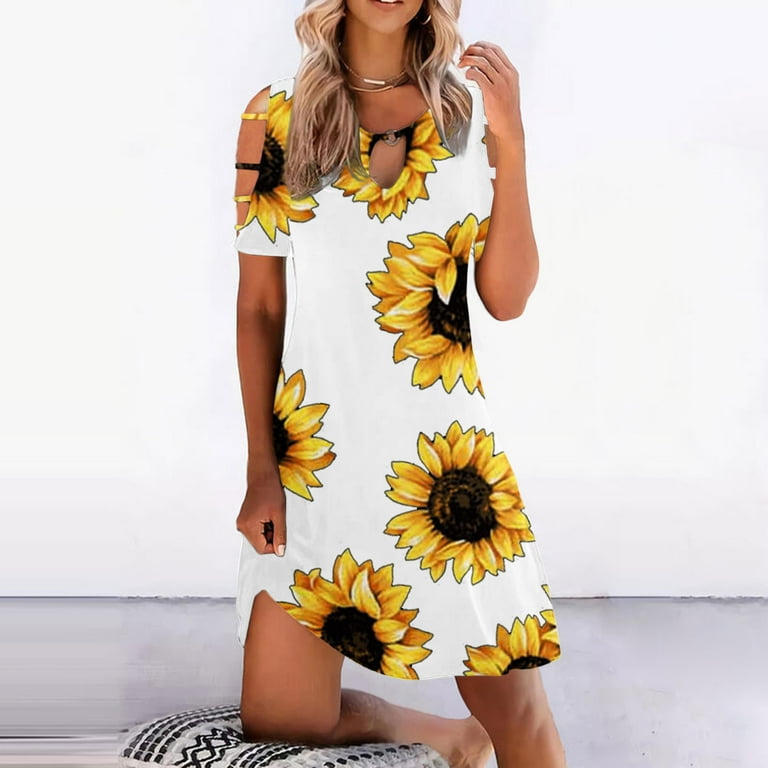 Cold shoulder yellow dress sale
