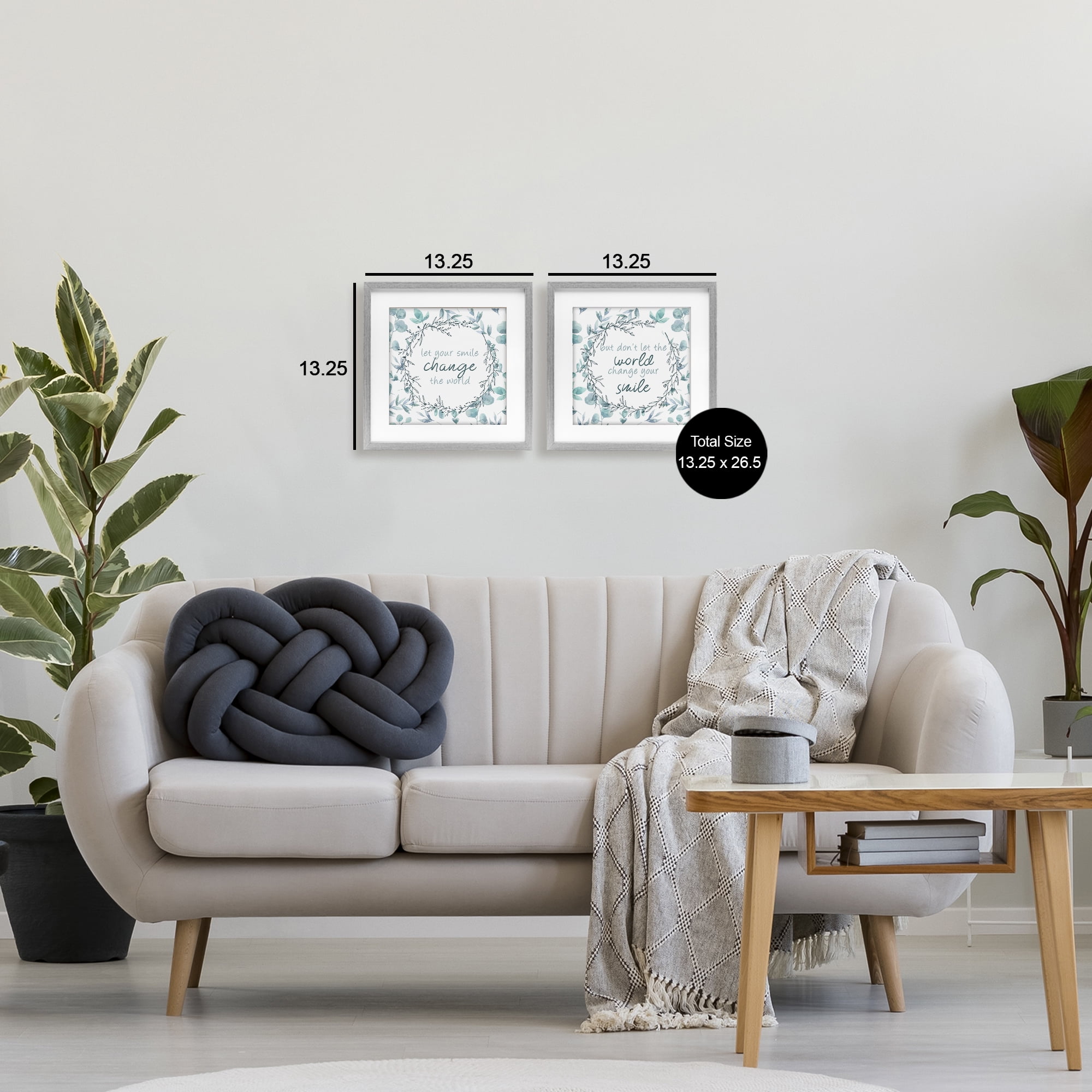 Stupell Industries Inspirational Smile Quotes 2 Piece Gray Framed Print Under Glass Set, design by Kim Allen