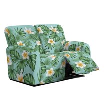 Xixirimido Recliner Cover with Pockets Reclining Slipcover for 2 Seat 6-Pieces Recliner Chair Cover for Living Room Furniture Protector for Kid Pet, Tropical Leaf Plumeria Flower