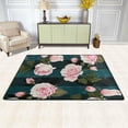 thumbnail image 2 of Dreamtimes Pink Roses Flower Area Rug 72x48in Black Deep Green Strips Non-Slip Floor Carpet Comfort Floor Mats Decor for Indoor Living Dining Room and Bedroom Area, 2 of 7
