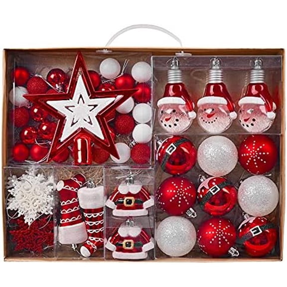 Christmas Ornaments Set, 70ct Red and White Shatterproof Christmas Tree Decorations Ball Ornaments Bulk, Traditional Decorative Hanging Ornaments for Xmas Trees Holiday Party Decor