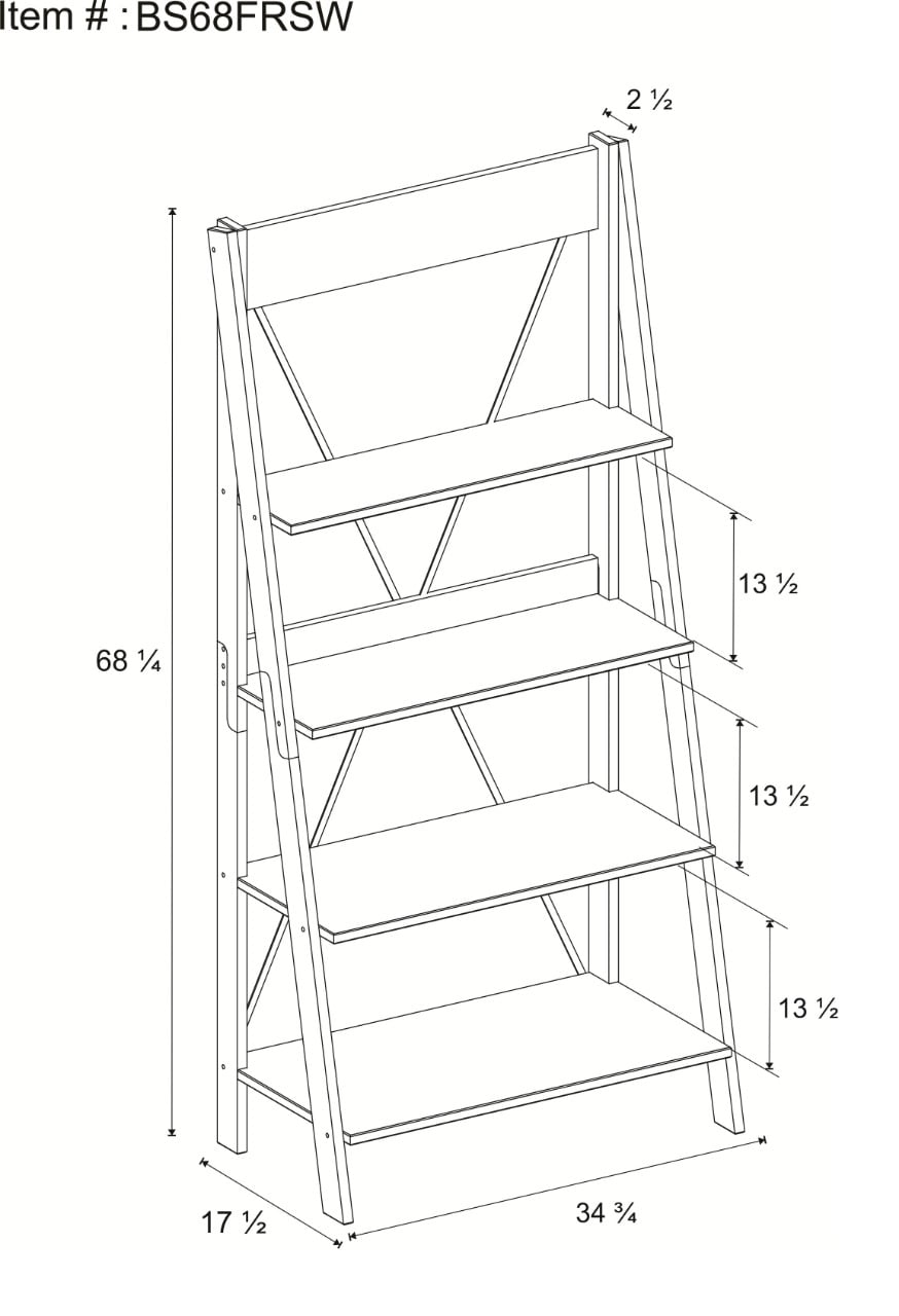 Walker Edison Solid Wood 4-Shelf Ladder Bookshelf, Brown