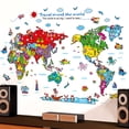 thumbnail image 3 of Inteprter Adhesivo de pared Mapa del mundo Animal Extraíble Cómodo Papel tapiz suave Dibujos animados coloridos Accesorio para el hogar Mural Decoración del hogar, 3 of 6