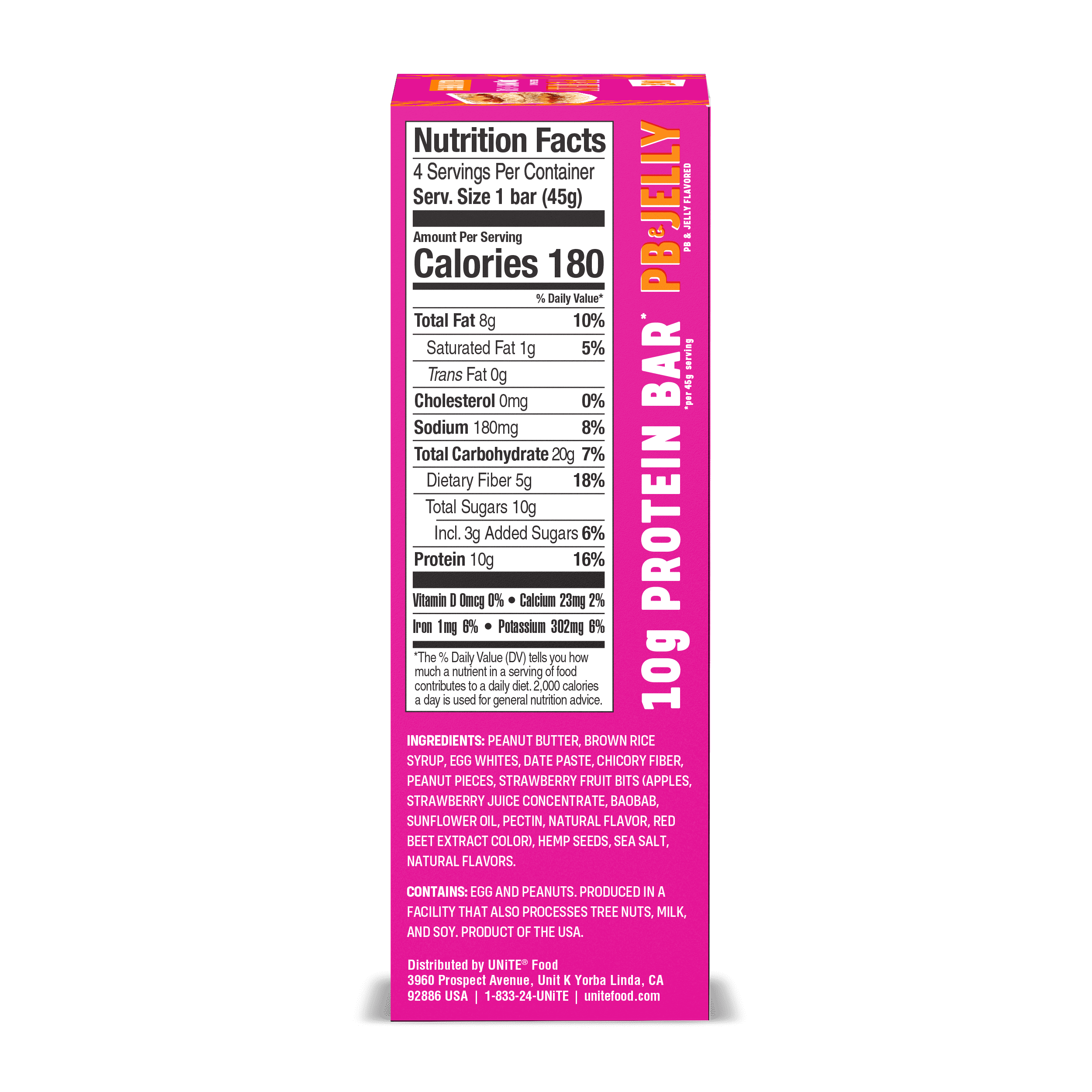 Unite Food, Natural Ingredient Protein Breakfast Bar, Peanut Butter and Jelly, 4 Ct, 1.59 oz.