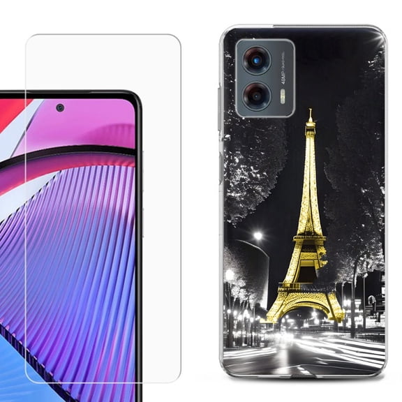 OneToughShield ® Compatible with Motorola Moto G 5G 2023, Shockproof Phone Case, with Tempered Glass Screen Protector - Paris Night