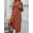 thumbnail image 4 of Women'S Fall Maxi Dresses Long Sleeve V Neck Dots High Waisted A-Line Ruffle Boho Long Dress Vacation Brick Red S, 4 of 9