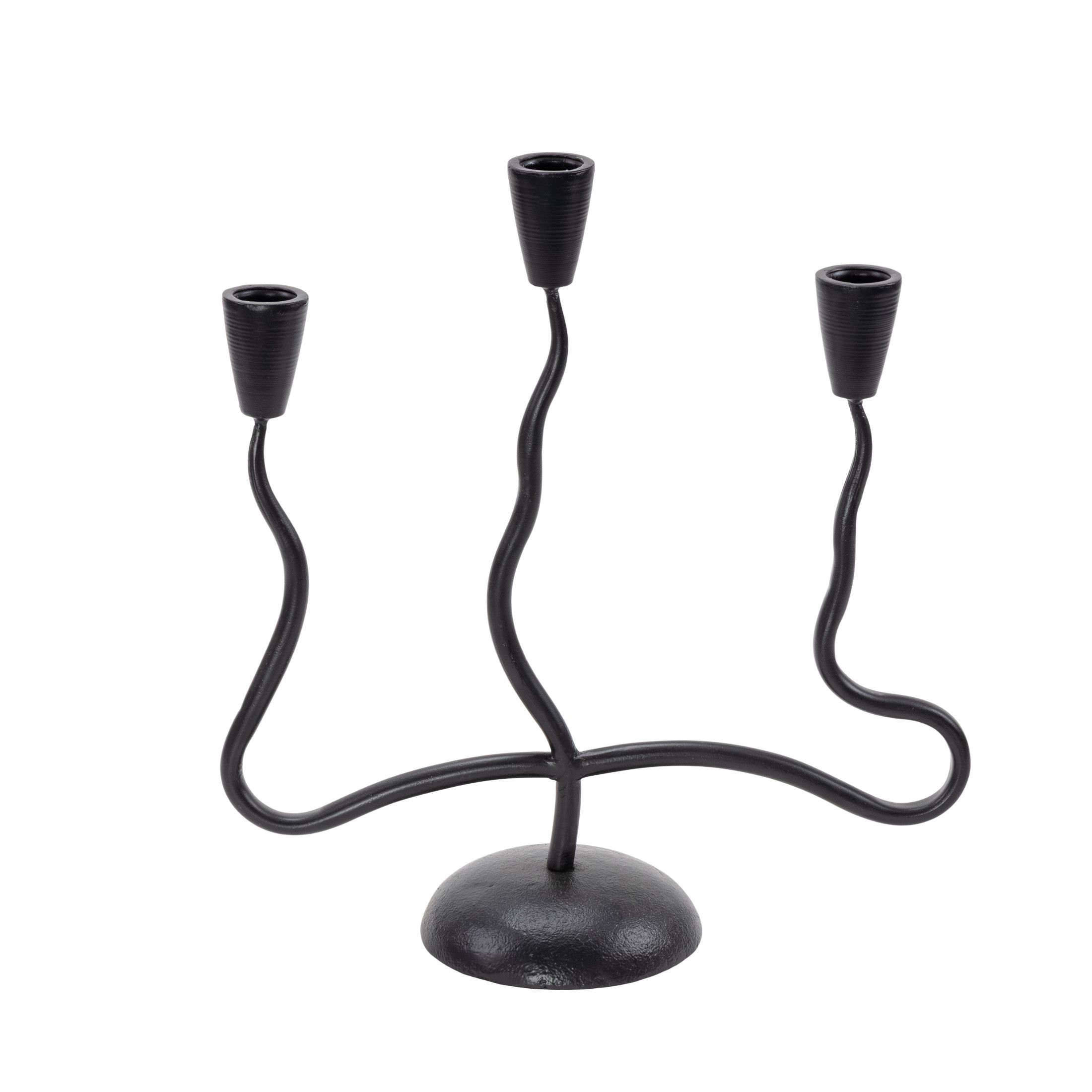 DecMode 3 Candle Black Metal Candle Holder with Round Base