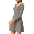 thumbnail image 5 of MODA NOVA Juniors Fall Square Neck Long Sleeves a-Line Plaids Dress, 5 of 8
