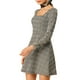 thumbnail image 4 of Vestido de cuadros A-line de manga larga con escote cuadrado para mujer Inspire Chic en marrón, 4 of 8