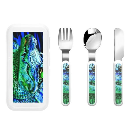 

Gaeub Colorful Stained Glass Crocodile Print 3-Piece Children Knife Spoon Fork Set Stainless Steel Child Flatware Set Kids Utensils Set with Case for Lunch Box (Fork Spoon Knife Combo)